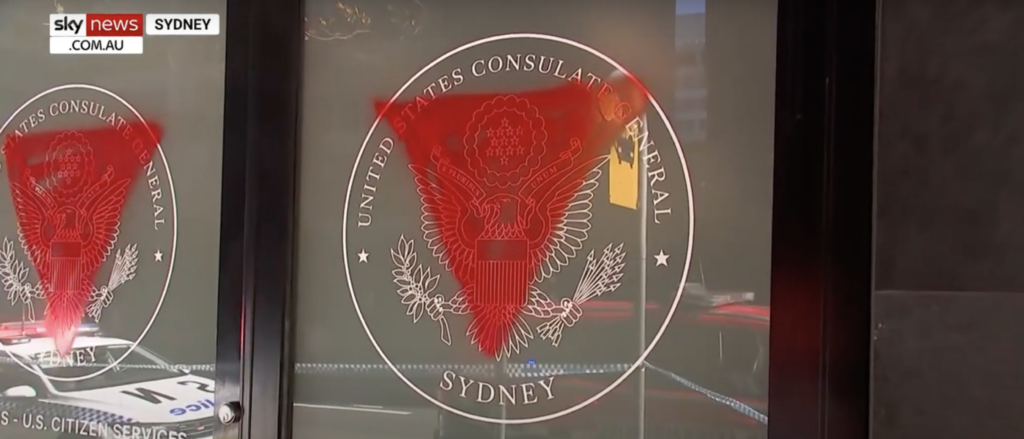 US Consulate Attacked With Sledgehammer, Spray-Painted With Pro-Hamas Symbol